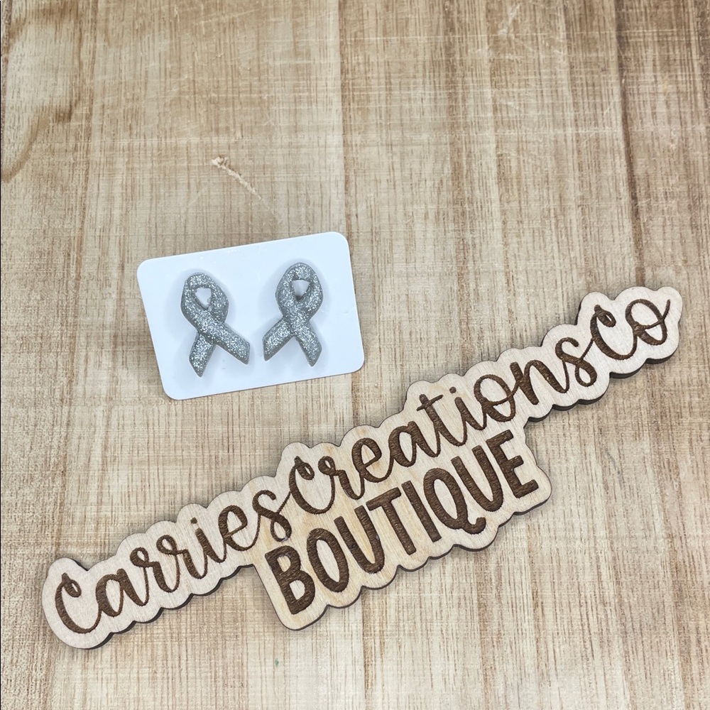 Silver Glitter Awareness Ribbon Stud Earrings